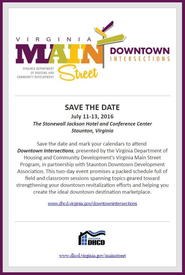 VMS Downtown Intersections 2016 Save the Date